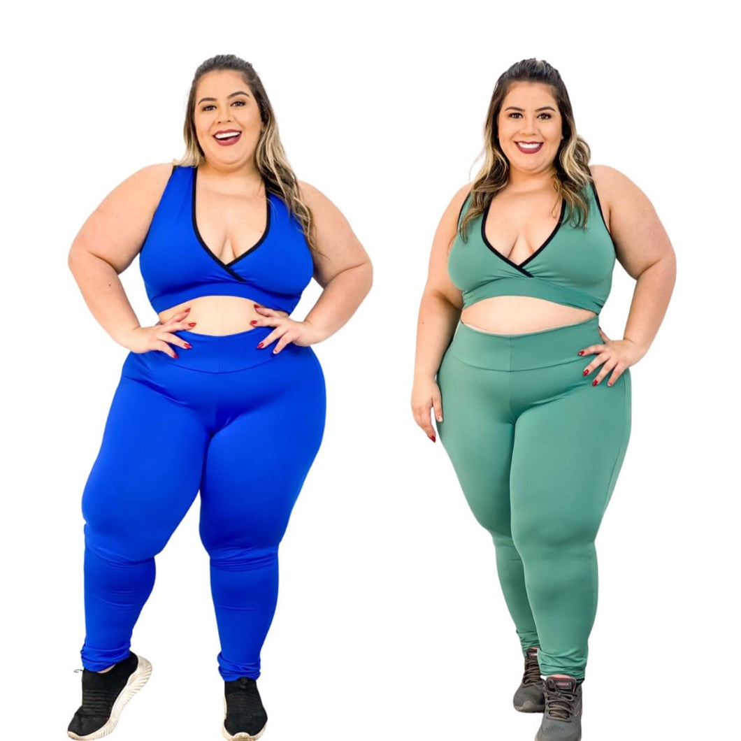 Kit 2 Conjuntos Fitness Feminino Plus Size Calça Legging e Top