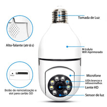 Carregar imagem no visualizador da galeria, Câmera wifi ip sem fio giratória 360 com encaixe, lampada bocal rosca yoosee ptz full HD visão noturna segurança
